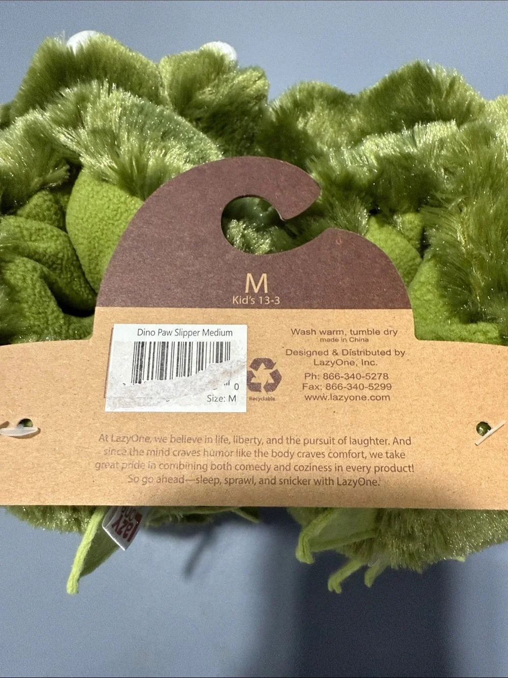 Lazy One Kids Olive Green Monster Claw Slippers